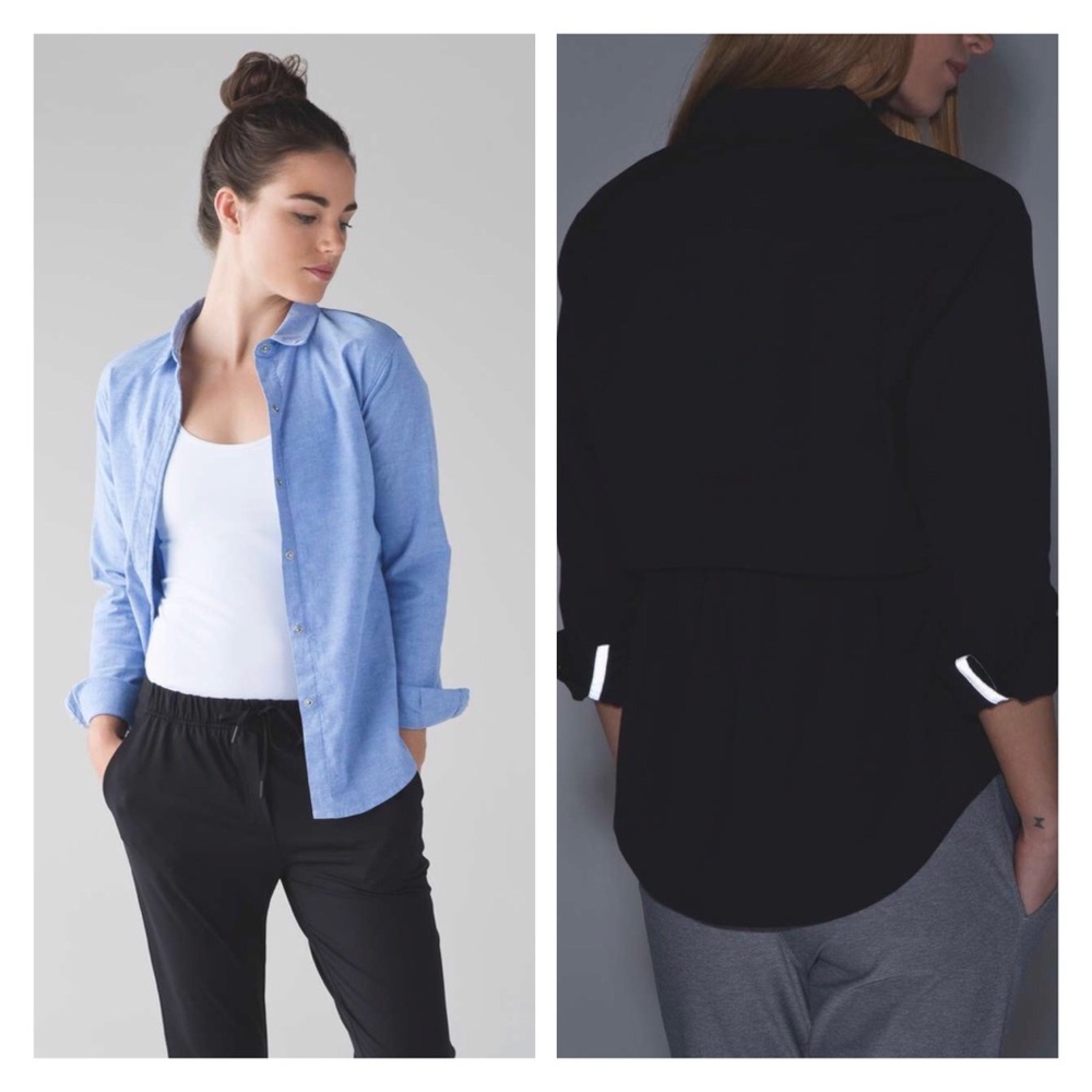 TWO Lululemon Getaway shirts - harbor blue & black